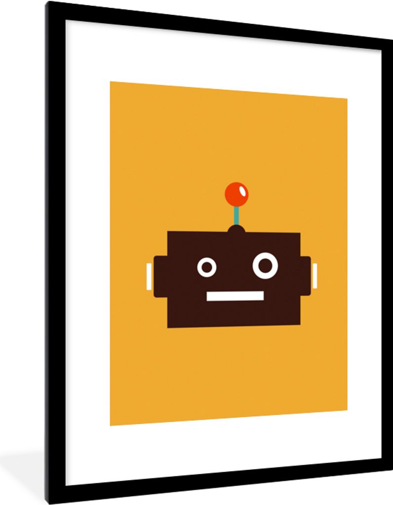 MuchoWow Gerahmtes Poster Roboter - Gesicht - Antenne - Gelb - Jungen - Kind 60x80 cm - Poster mit Schwarzem Bilderrahmen Wandposter Rahmen Foto ...