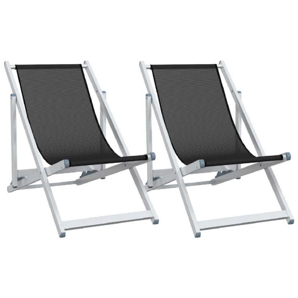 vidaXL Strandstühle 2 Stk. Klappbar Schwarz Aluminium und Produktbild 