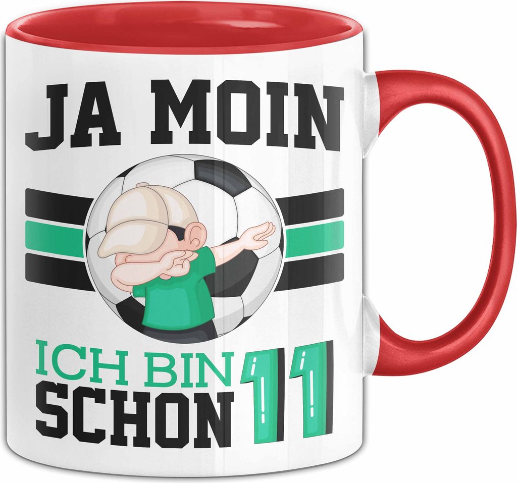 11. Geburtstag Geschenk Tasse Becher Junge Geburtstagsgeschenk Ja Moin Ich Bin Schon 11 (Rot)