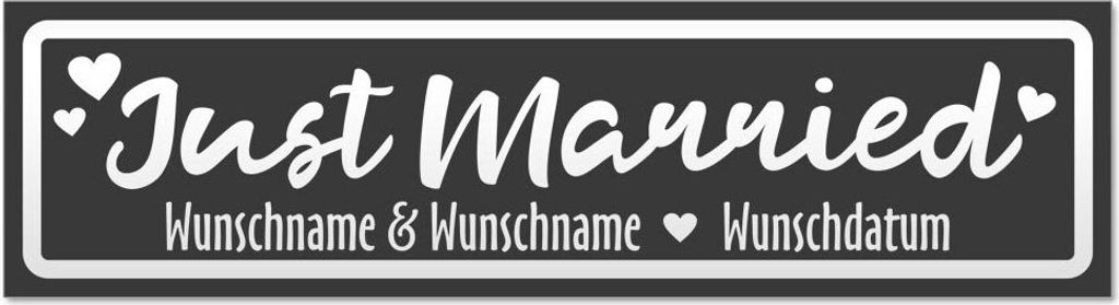 Kiwistar - Autoaufkleber - Dunkelgrau - 20 x 5,3 cm - Just Married Wunschname Datum invertiert - Hinweis Aufkleber Sticker für Auto, Kfz, Fahrrad,...