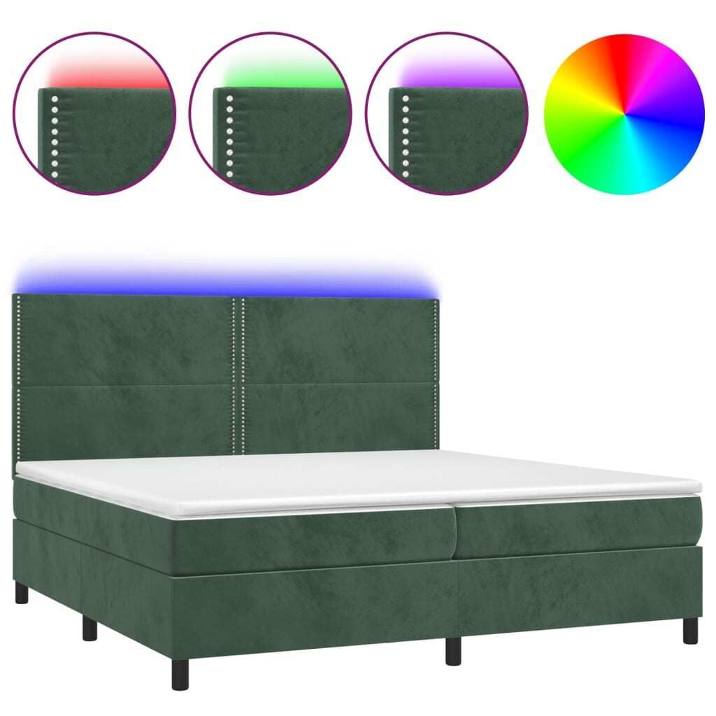 Möbel Boxspringbett/bettgestell - Bettrahmen - Doppelbett - mit Matratze & LED Dunkelgrün 200x200 cm Samt - Polsterbett Klassische Betten CLORIS1...