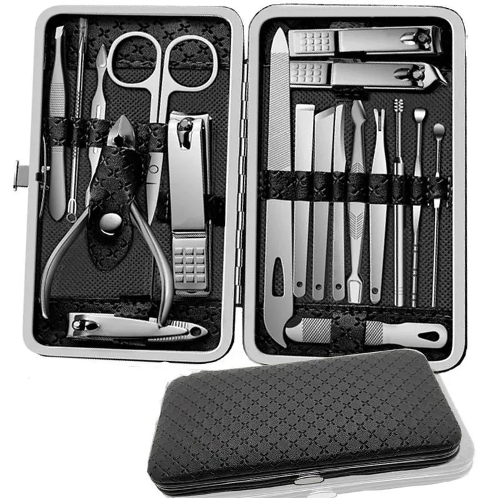 Kit manucure professionnel 19 pièces noir contre ongles incarnés et secs