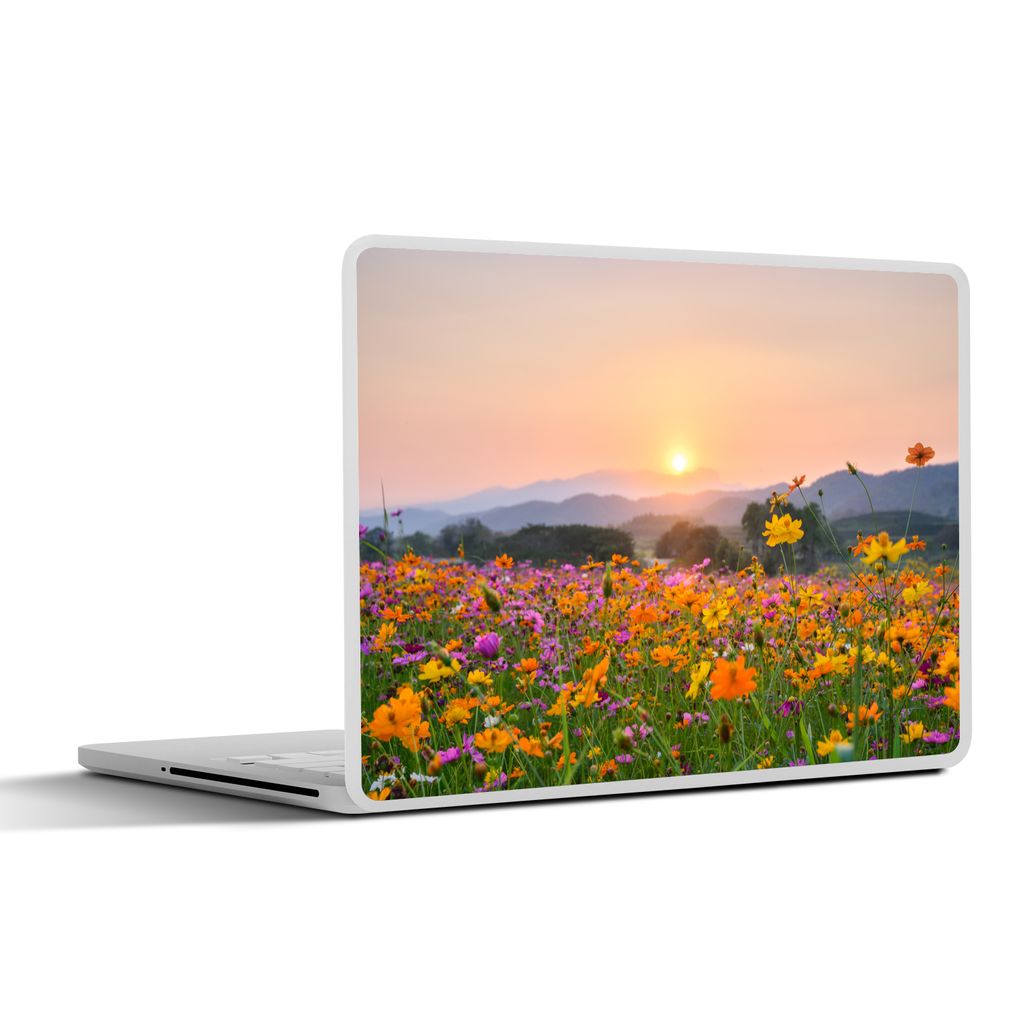 MuchoWow Laptop Aufkleber Sticker Cover Blumen - Sonnenuntergang - Berg 32.5x23.5 cm - Sticker für Laptop - Selbstklebend