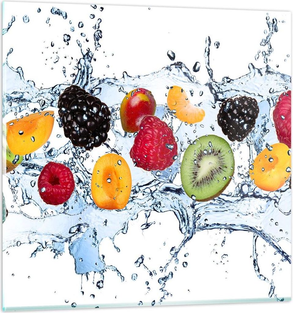 Bilder auf glas - Wasser Früchte frisch Essen - 40x40cm - Glasbilder - Wandbilder - Kunstdruck - zum Aufhängen bereit - Wanddekoration aus Glas -...