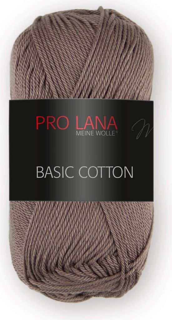 A ball of brown yarn with a black label.