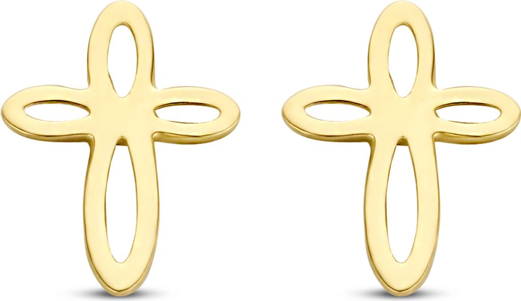 New Bling 9NBG-0260 Gold-Ohrstecker - Damen - Kreuz - durchbrochen - 7,3 x 5,6 mm - 14 Karat - Gold
