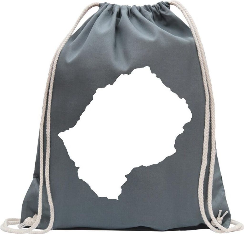 Kiwistar - Turnbeutel - stahlgrau - Lesotho Umriss Kontur - Fun Rucksack Sport Beutel Gymsack Baumwolle mit Ziehgurt