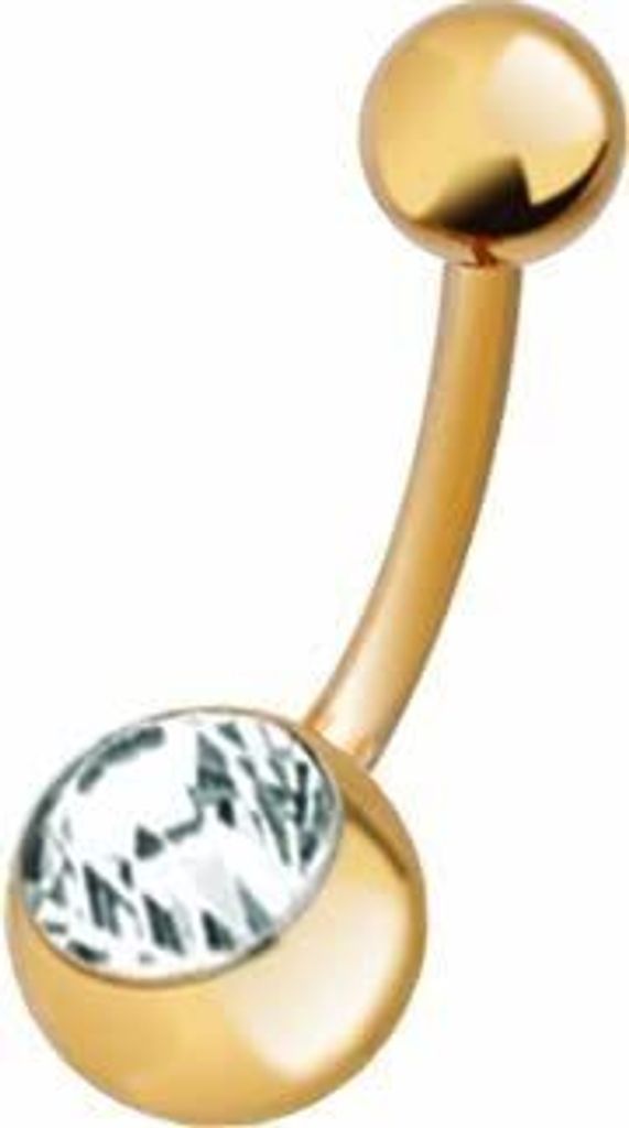 Bauchnabel Piercing Edelstahl 24 Karat Gold beschichtet Banana 5/8mm Kugeln mit Kristall Elements - Weiss- BG-JBL - 10.0 Millimeter
