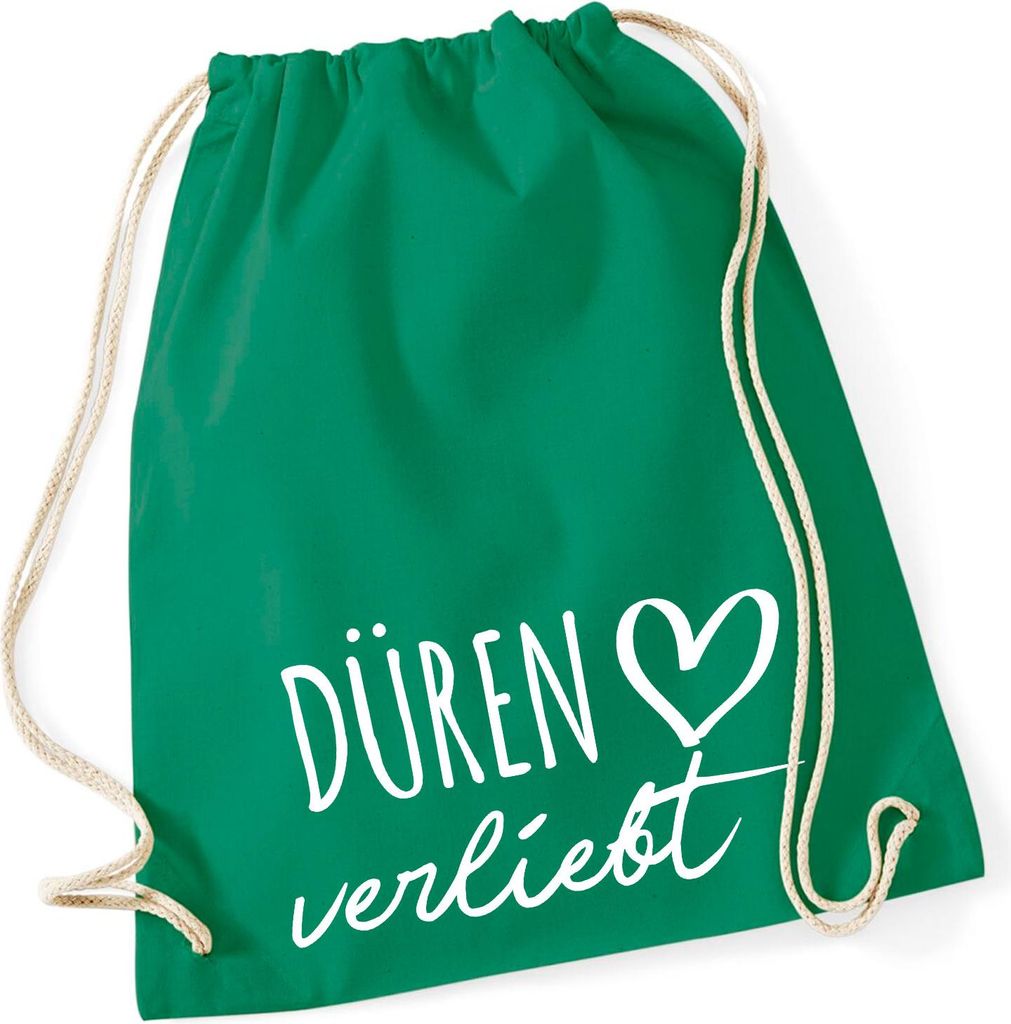Huuraa Turnbeutel Düren verliebt 12 Liter Kelly Green Baumwolle Rucksack Geschenkidee