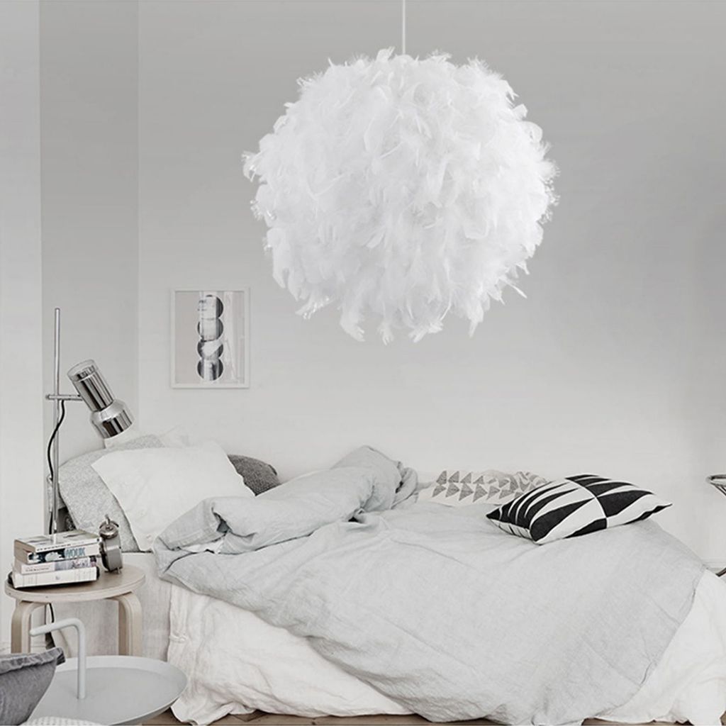 Federn Deckenlampe Schlafzimmer Pendelleuchte weiß Durchmesser 40cm Hängeleuchte 