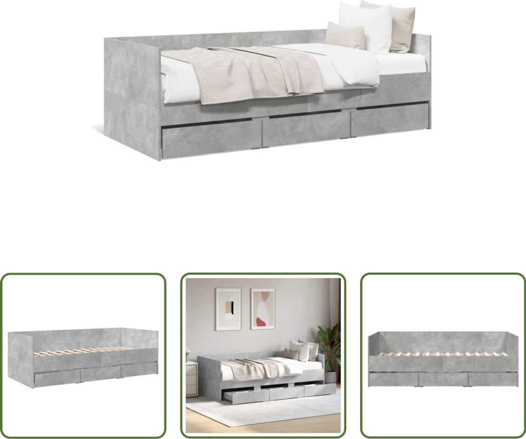 The Living Store Tagesbett mit Schubladen Betongrau 90x190 cm Holzwerkstoff