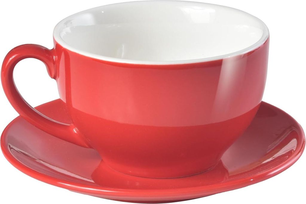 ionEgg Porzellan Kaffeetasse mit Untertasse 220ml/7oz für Cappuccino, Latte und Tee, Rot