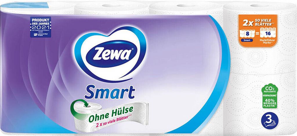 Zewa Toilettenpapier Smart 3-lagig, 8 Rollen Produktbild 