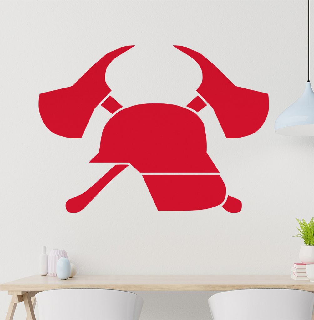 Helm und Äxte Feuerwehr Wandtattoo in 6 Größen - Wandaufkleber Wall Sticker - Dekoration, Küche, Wohnzimmer, Schlafzimmer, Badezimmer