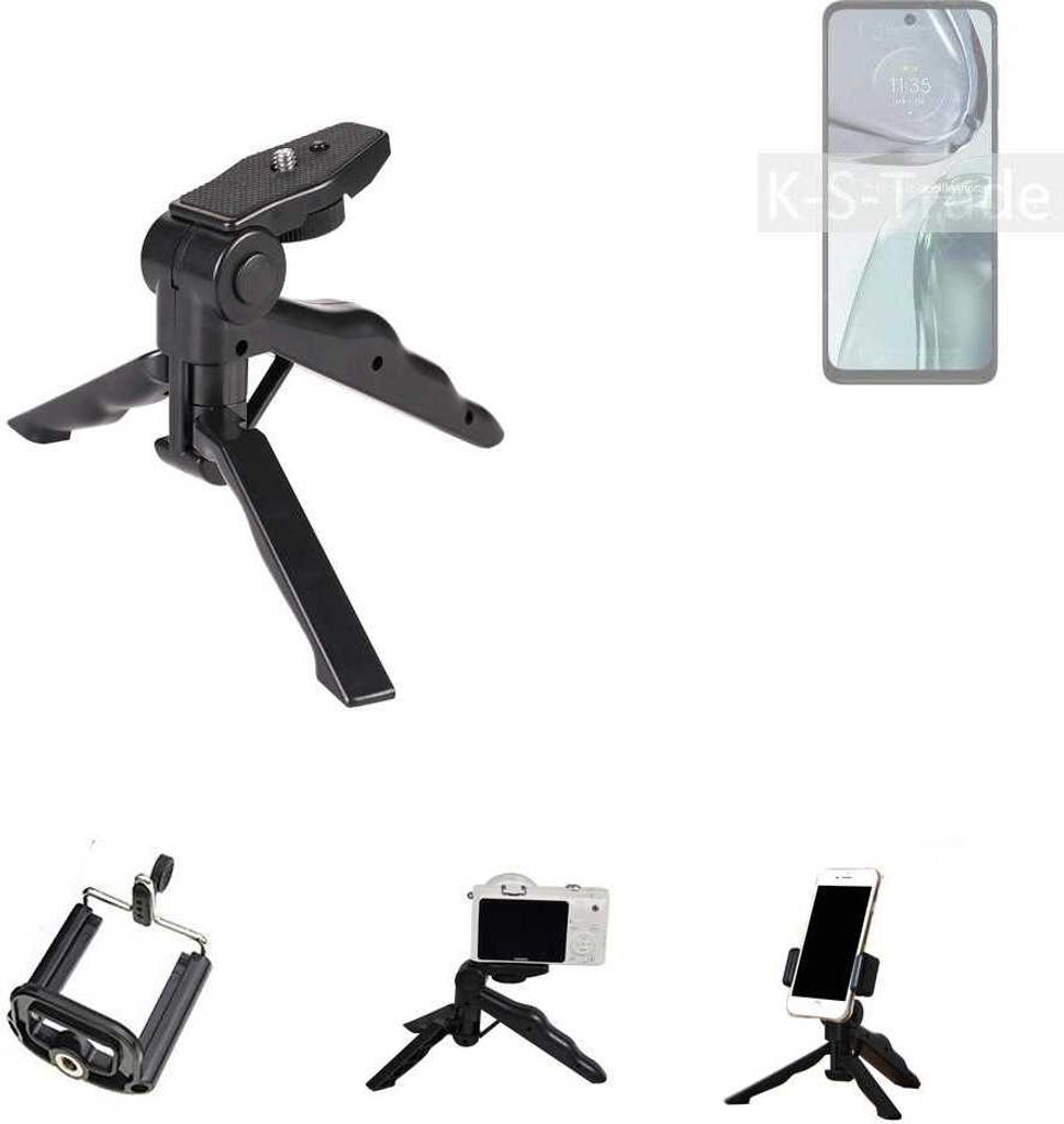 K-S-Trade Stativ Tisch-Ständer Dreibein Handy-Stativ Ständer kompatibel mit Motorola Moto G62 5G Mini-Stativ Smartphone Tripod Handy-Stativ aus