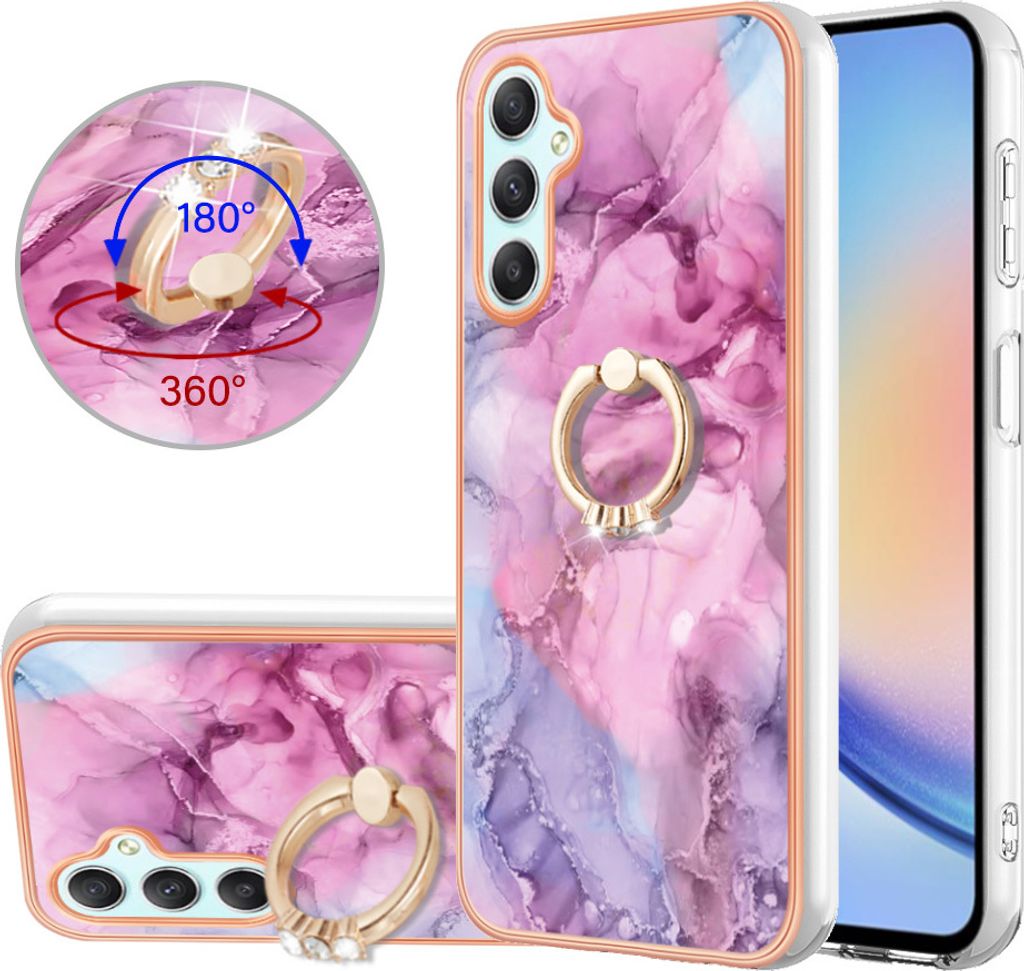 Hülle für Samsung Galaxy A25 Muster TPU Silikon Stoßdämpfer Bumper Schutzhülle mit Ring Ständer Rosa