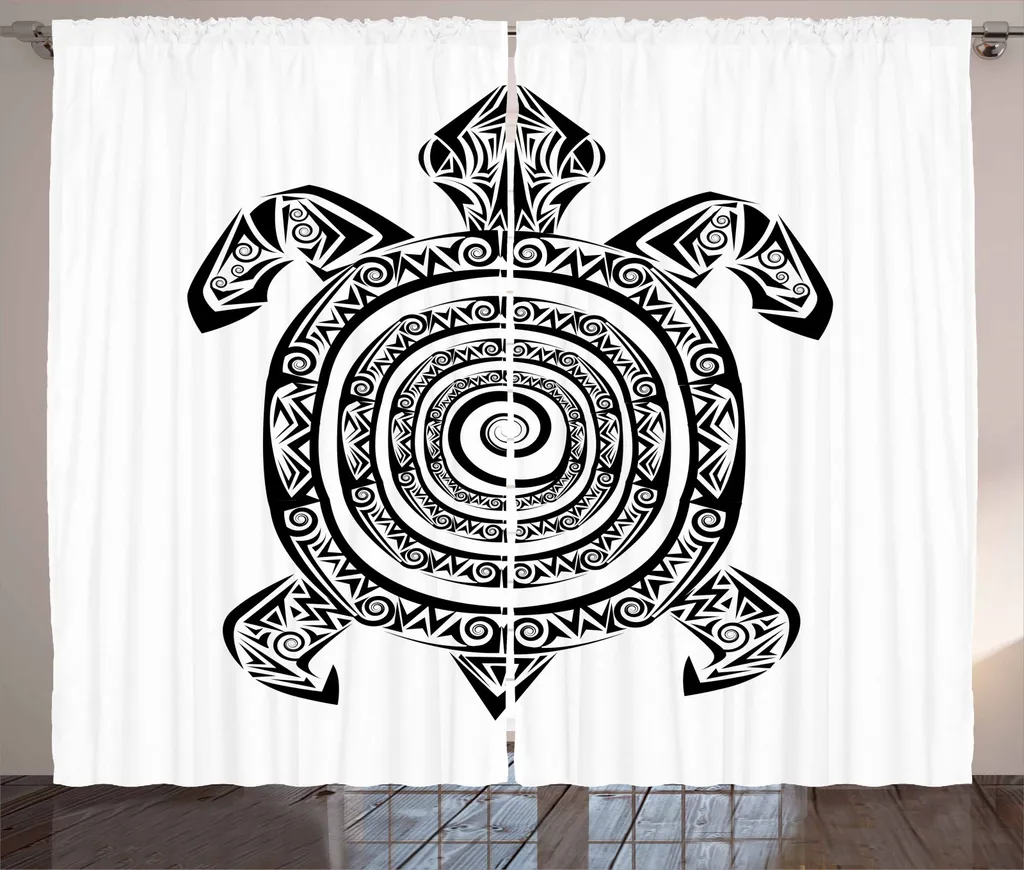 ABAKUHAUS Tenda rustica bianca e nera, Turtle Spirals, Tenda universale per soggiorno con passanti e ganci, 280 x 245 cm, bianca e nera