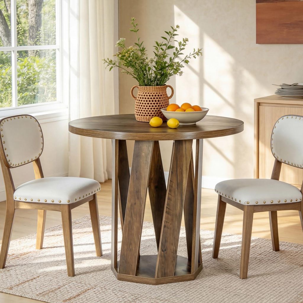 Tribesigns Runder Esstisch für 2-4 Personen, 80 cm, rustikaler Küchentisch Holz im Landhausstil, ideal für Esszimmer, Wohnzimmer, rustikales Braun