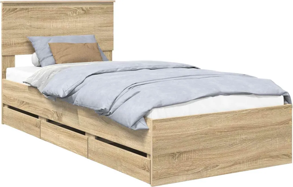 Lit simple 90x200 cm décor chêne Sonoma pour chambre adulte ou ado
