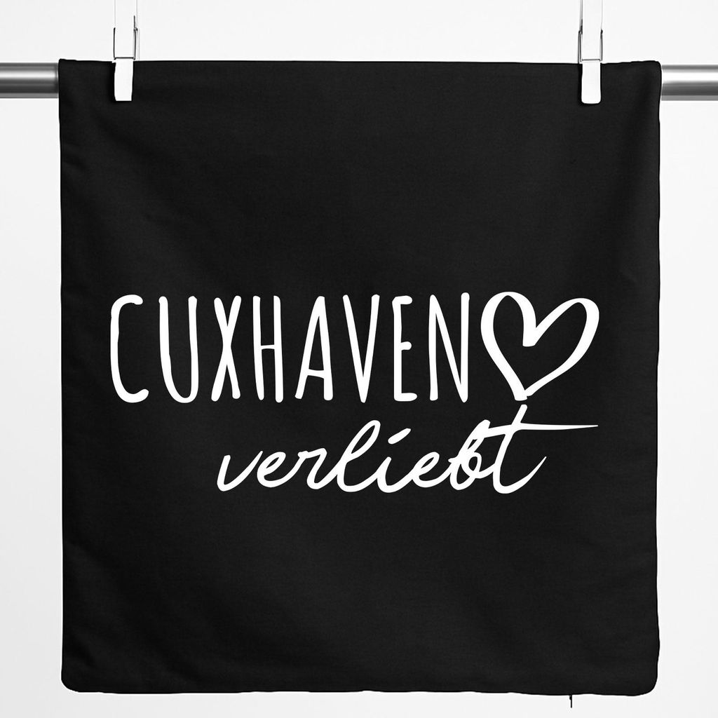Huuraa Kissenbezug Cuxhaven verliebt 40x40cm Black Baumwolle Dekokissenbezug Geschenkidee