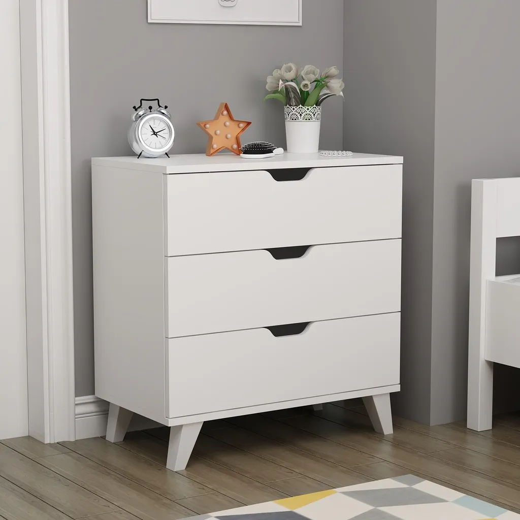 Commode Valencia 3 Skye Decor en blanc 72x40x76 cm 100% mélaminé