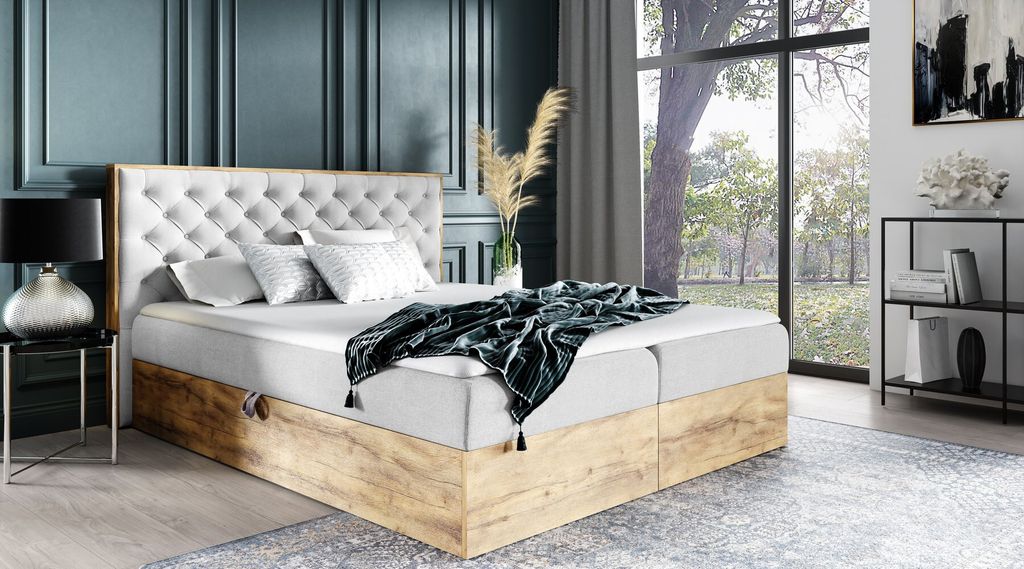 Boxspringbett CHANTELLE 3 – 180x200, Hellgrau + GRATIS Topper