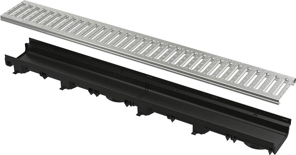 Alcadrain Entwässerungsrinne 60 mm mit Kunststoffrand und Produktbild 