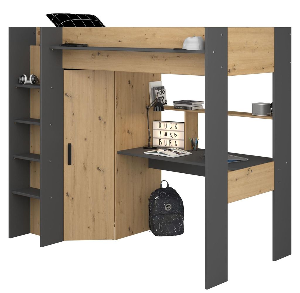 Hochbett Parisot Heavy 1-tlg. Holznachbildung Eiche Artisan/Schwarz