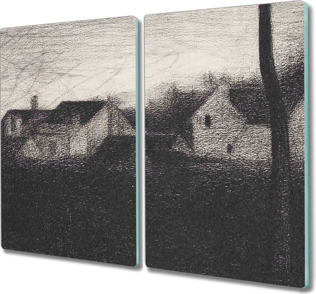 Coloray Herdabdeckplatte 2x30x52 cm Schneidebrett Kochplattenabdeckung Küchenbrett Hackbrett - Georges Seurat Landschaft Häuser