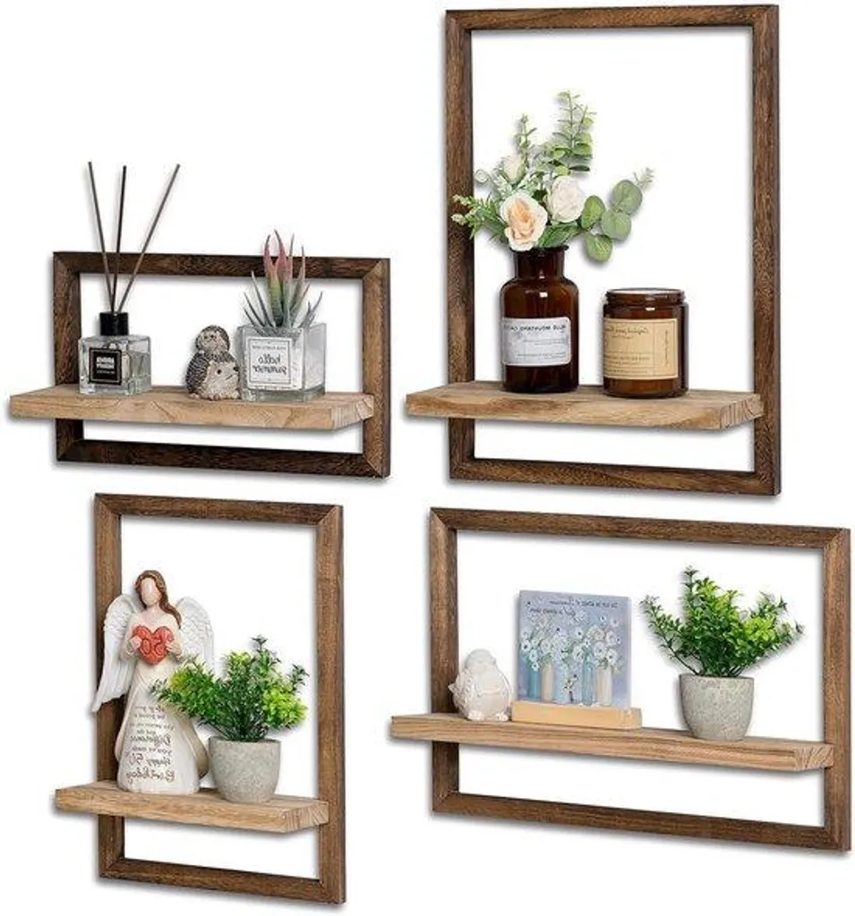 Étagère murale en bois marron : lot de 4 supports de rangement design