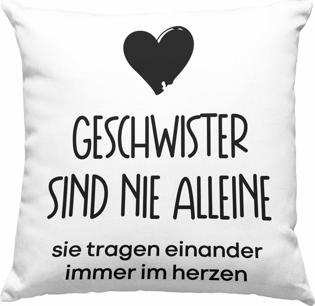 Trendation - Geschwister Sind Nie Alleine Deko-Kissen mit Füllung 40x40 Geschenk Bruder Schwester Geschenkidee Geburtstag (Blau)