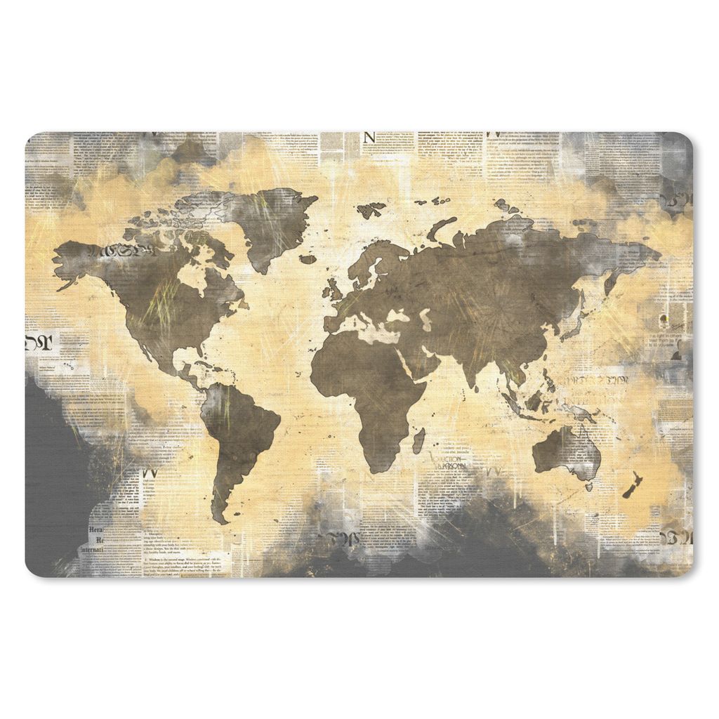 MuchoWow Schreibtischunterlage Weltkarte - Gold - Zeitung 60x40 cm - XXL Mauspad - Großes Mauspad
