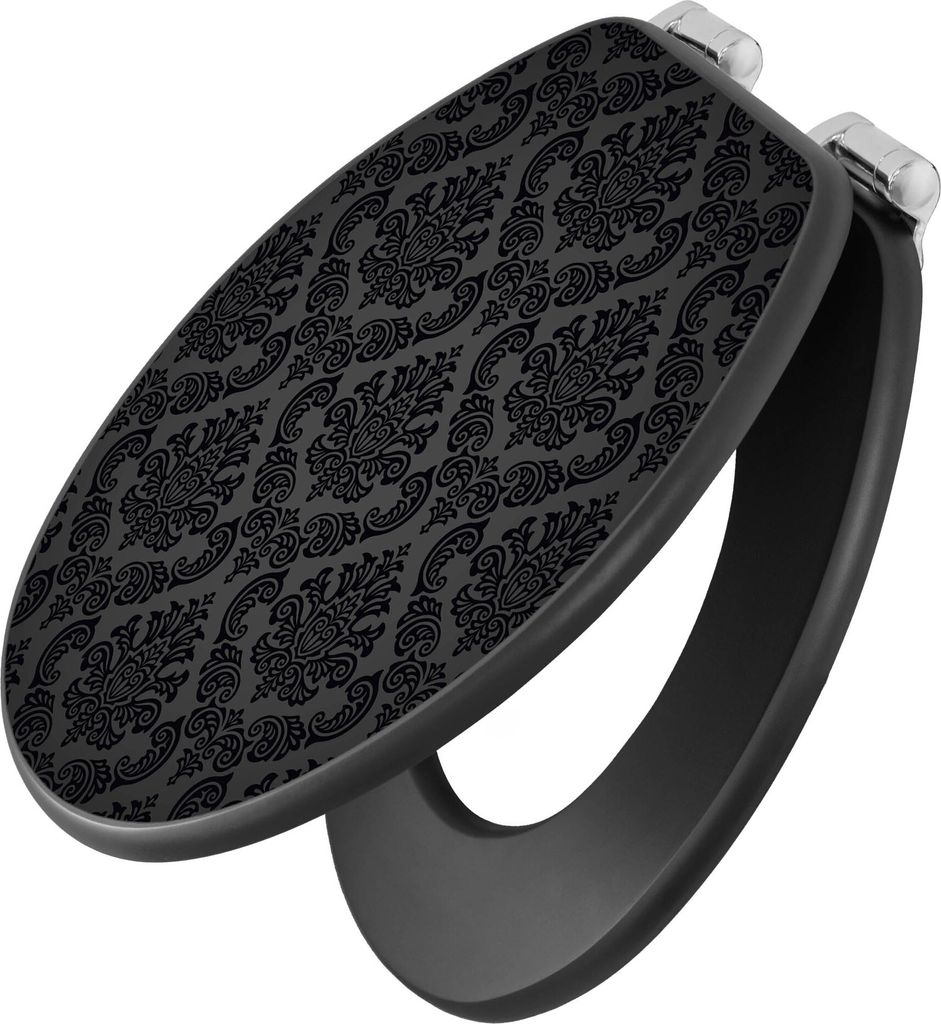 banjado Design WC Sitz Anthrazit mit Absenkautomatik MDF 46,5x38x5,2cm - Black Deluxe - Toilettendeckel/Toilettensitz MDF - hochwertiger MDF Klodec...