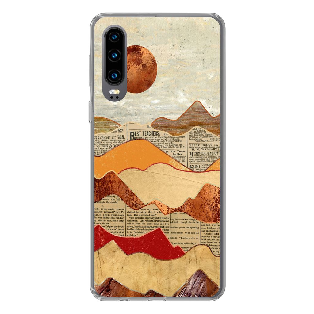 MuchoWow Handyhülle Schutzhülle Hülle für Huawei P30 Vintage - Zeitung - Marmor Silikon Softcase Handy Hülle - Kartenbesitzer