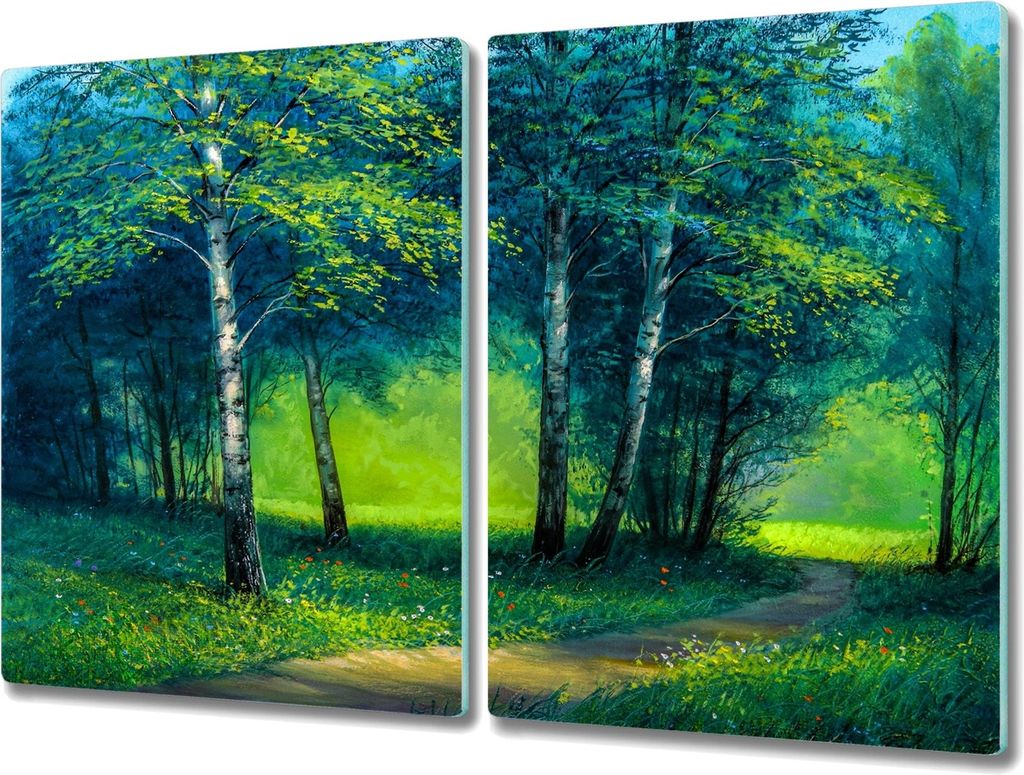 Coloray Herdabdeckplatte 2x40x52 cm Schneidebrett Kochplattenabdeckung Küchenbrett Hackbrett - Blumen Waldweg