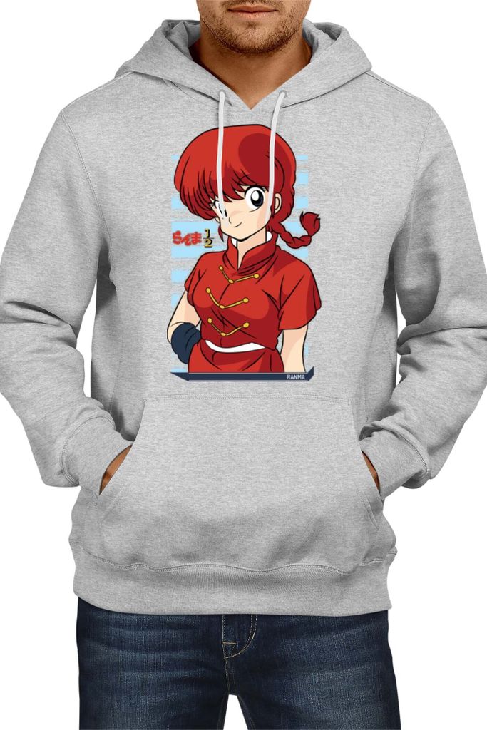 Herren Kapuzenpullover Japan Animation Manga Anime Comics Ranma Saotome, Man XL / Grau