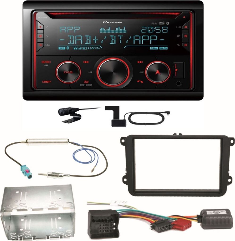 Pioneer FH-S820DAB DAB+ Bluetooth CD Einbauset für Beetle Jetta Sharan Tiguan T5