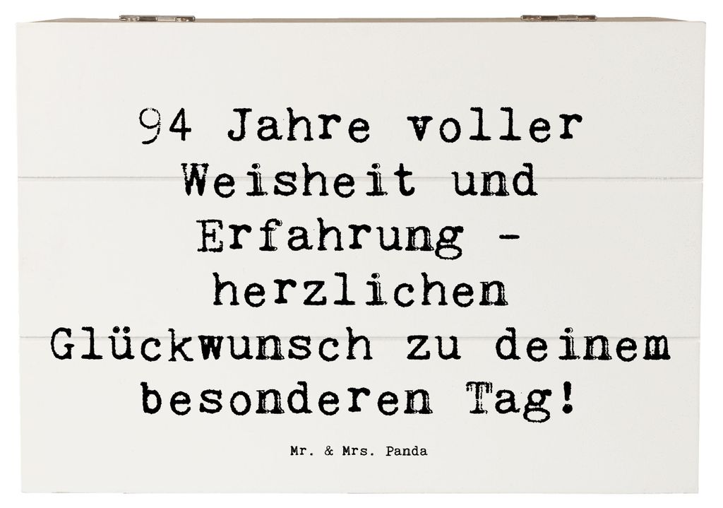 Mr. & Mrs. Panda Holztruhe Spruch 94. Geburtstag 22 x 15 cm - Weiß - Geschenk, fotobox, Feier, resilientes Leben, Lebensfreude, Box, Holzkiste, He...