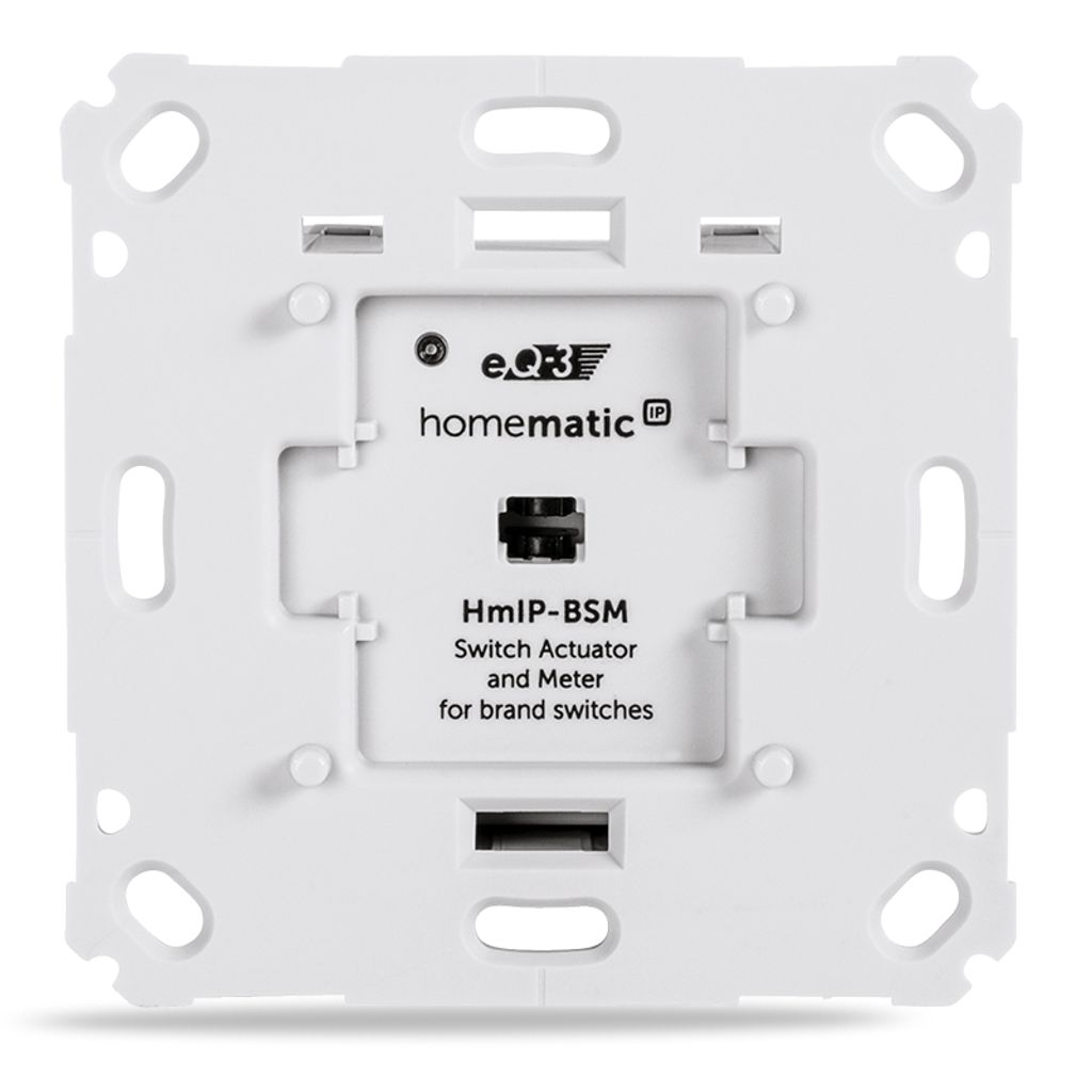 The back of a white smart home switch actuator device.