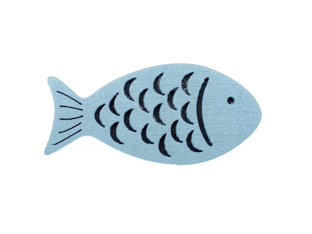 Fisch Brosche Miniblings Anstecknadel Blau Meer Ozean Holz 5cm
