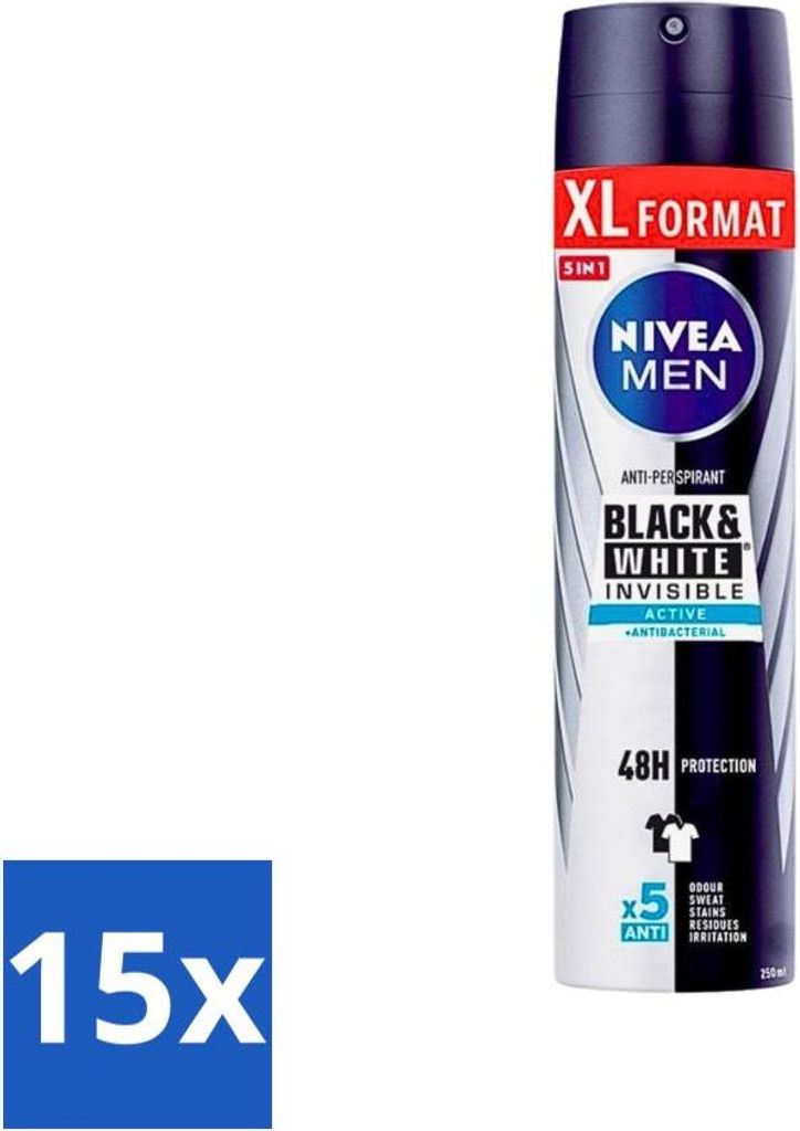 Nivea - Deospray - Men - Invisible Black & White Active - 250 ml - Vorteilspack - 15 Stücke