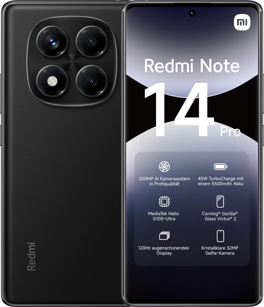 Xiaomi Redmi Note 14 Pro Mitternachtsschwarz 8 Gigabyte 256 Produktbild 