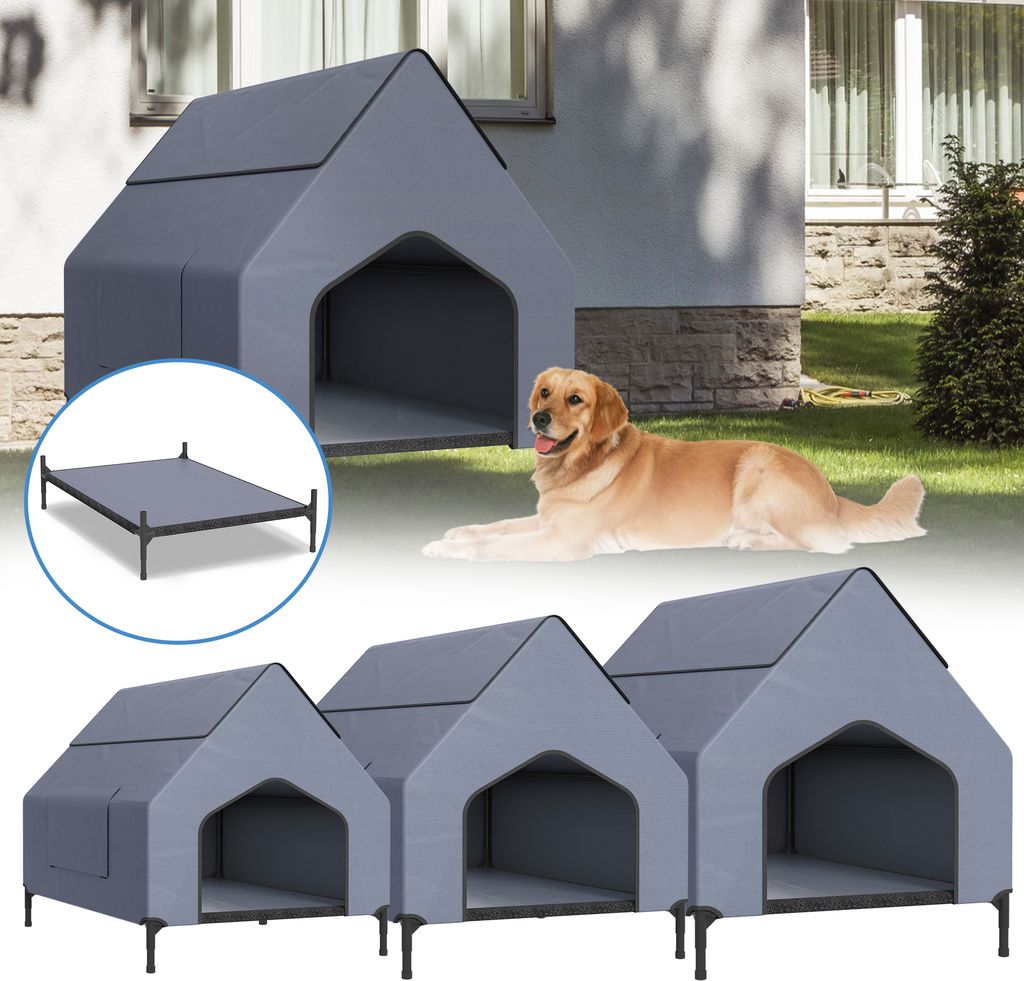 LARS360 Überdachte Outdoor Hundeliege, kratzfestes Oxford-Material und atmungsaktives Netzgewebe, erhöhtes Hundebett mit abnehmbaren Füßen, Gr...