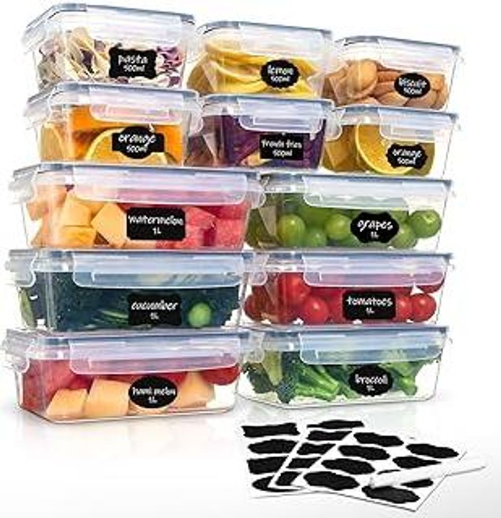 Hibisaws 12er Frischhaltedosen mit Deckel, Gefrierdosen, Essensboxen, BPA-frei Und 100% Luftdicht, Transparent, 6 x1 L & 6 x 0.5 L, meal prep boxen...