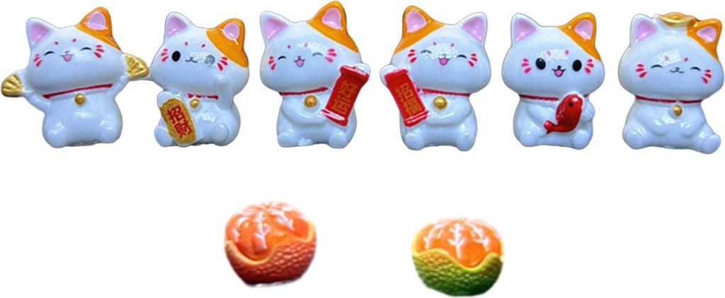 6/8-teiliges Glückskatzen-Figuren-Set, Reichtum und Glück, Miniatur, süßes Kätzchen, Harzmodell, Ornament für Schreibtisch, Schrank, Gartenar...