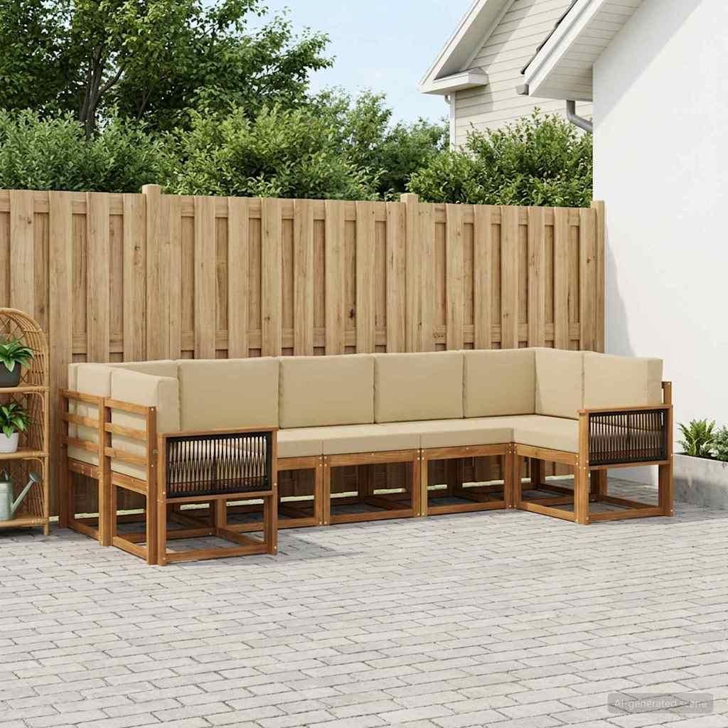 Möbel Outdoor-Sofagarnitur 7 pcs Natur und Beige Massivholz AkazieGartensofas - Gartensofas c2335