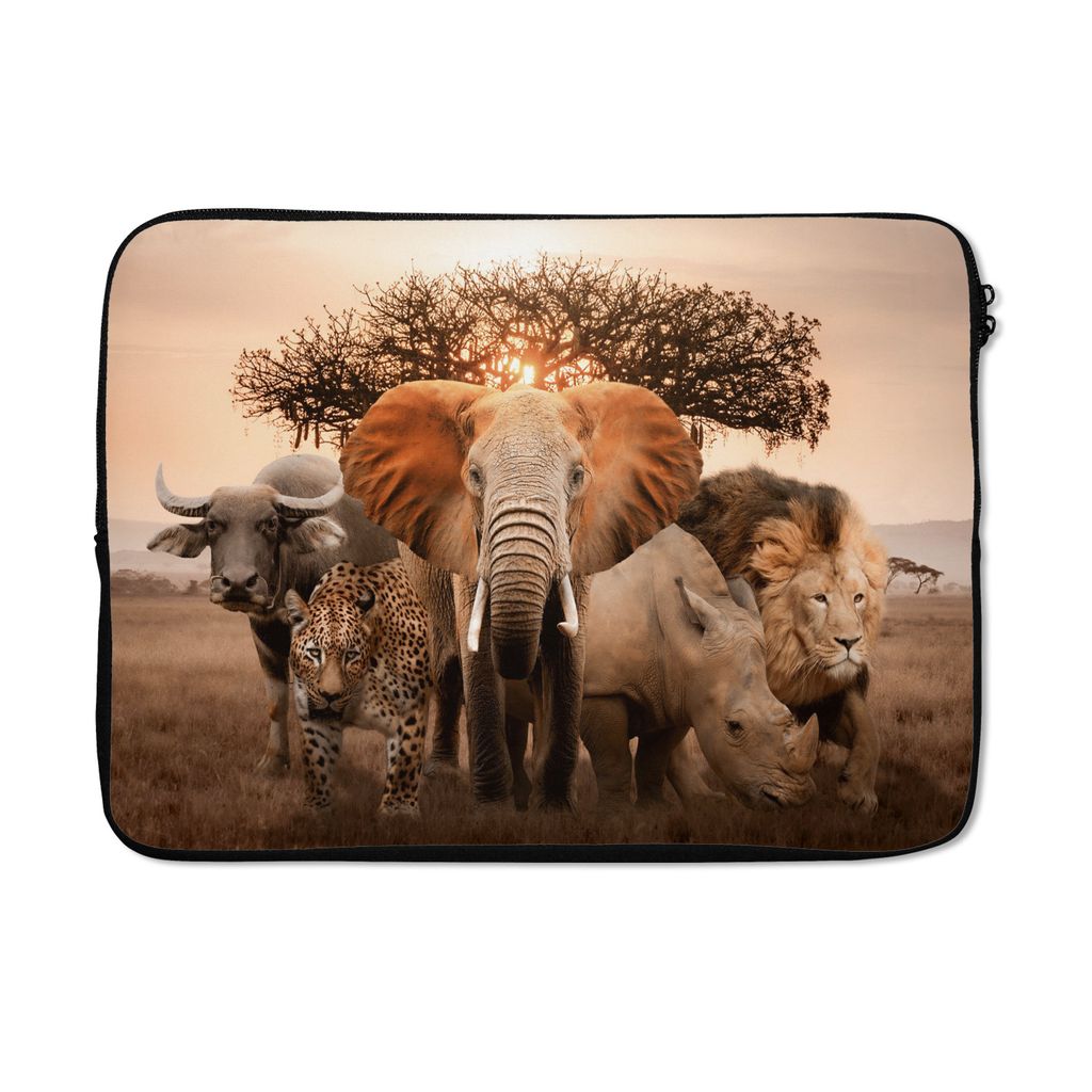 MuchoWow Laptop Hülle 13 Zoll Tiere - Elefant - Löwe Laptoptasche - Laptophülle - Sleeve - Rundumschutz