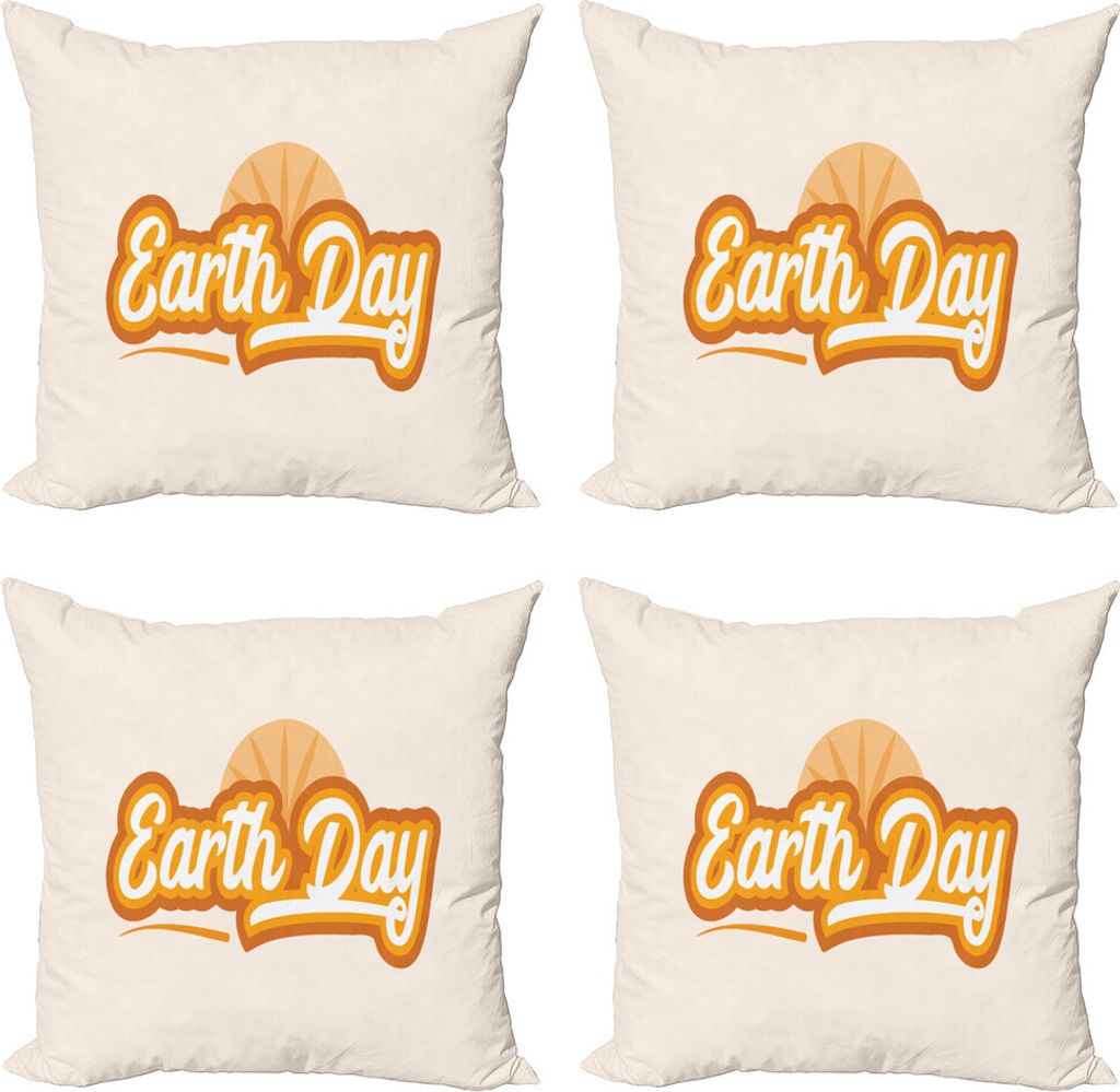 ABAKUHAUS Tag der Erde Kissenbezug Set (4 Stück), Retro Tangerine Tones, Moderner Doppelseitiger Digitaldruck, 50 cm x 50 cm, Peach Dark Orange