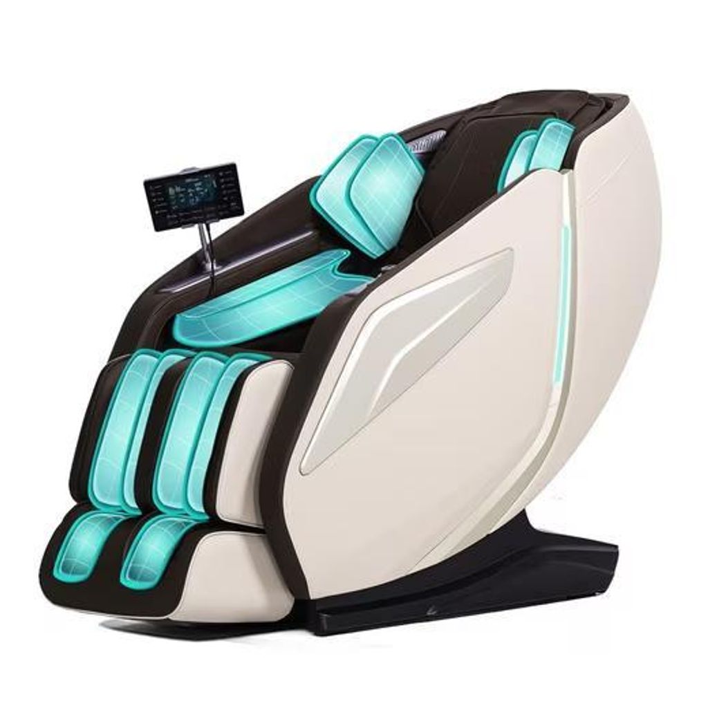HealthRelife 4D-Massagestuhl mit Luftkissen, Zero Gravity, Shiatsu-Fußmassage, APP-Steuere, Beige grau