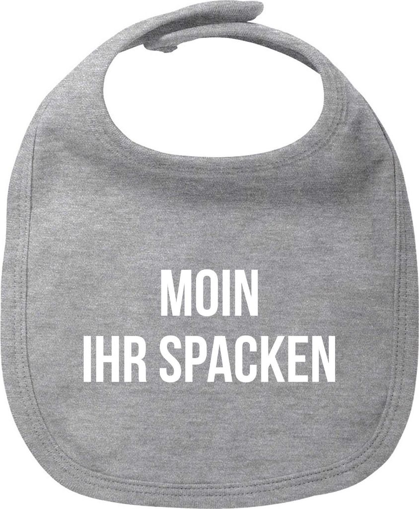 Huuraa Baby Lätzchen Moin ihr Spacken Spruch Heather Grey Klettverschluss Baumwolle Latz Geschenkidee
